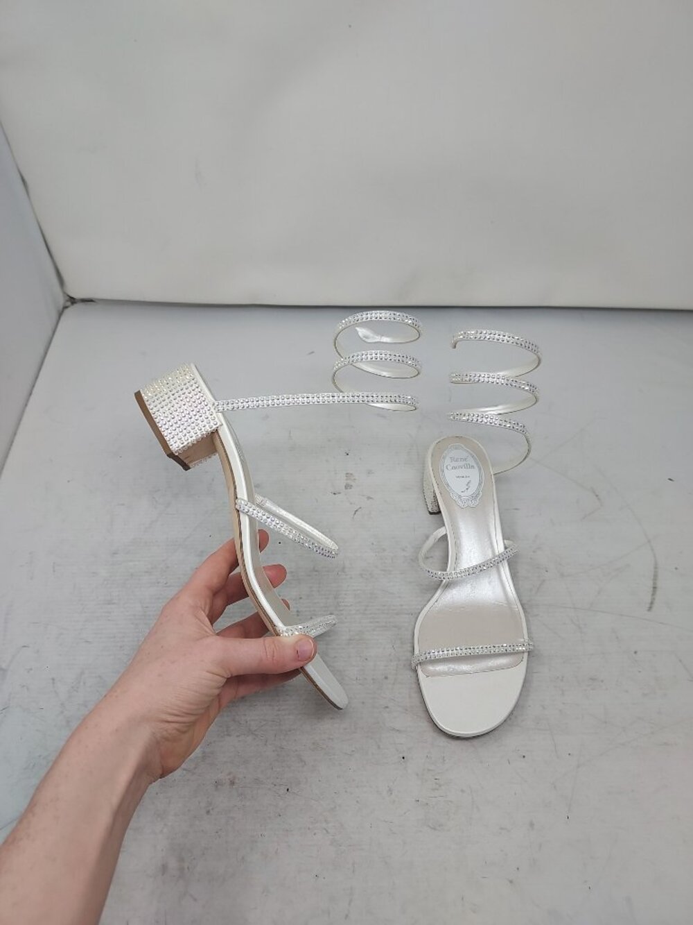 Rene Caovilla White Cleo Wraparound Crystal Wedding Bridal Crystal Sandal